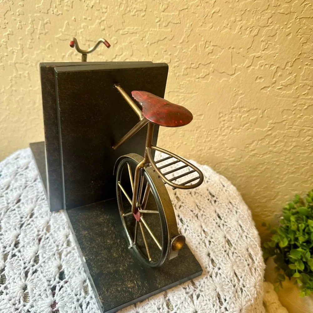 Vintage Bicycle Book Ends Metal Black Red Silver Gold Very Detailed Retro Style